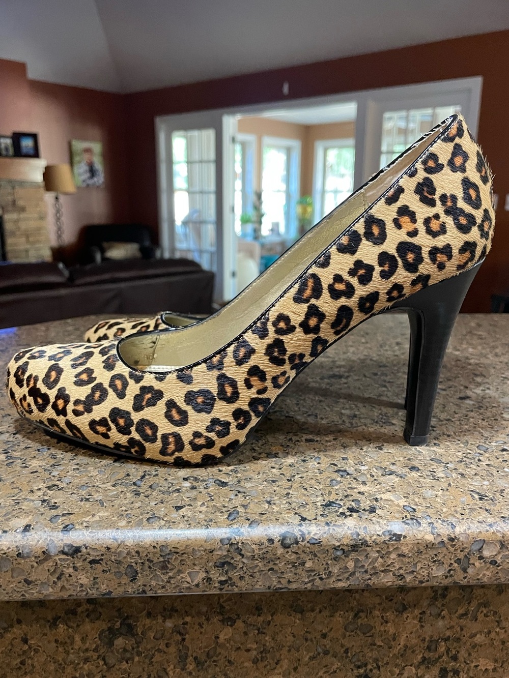 Wild Chic! Leopard Bandolino Eladia Calf Hair Leather Stiletto Tan Black Sz 10
